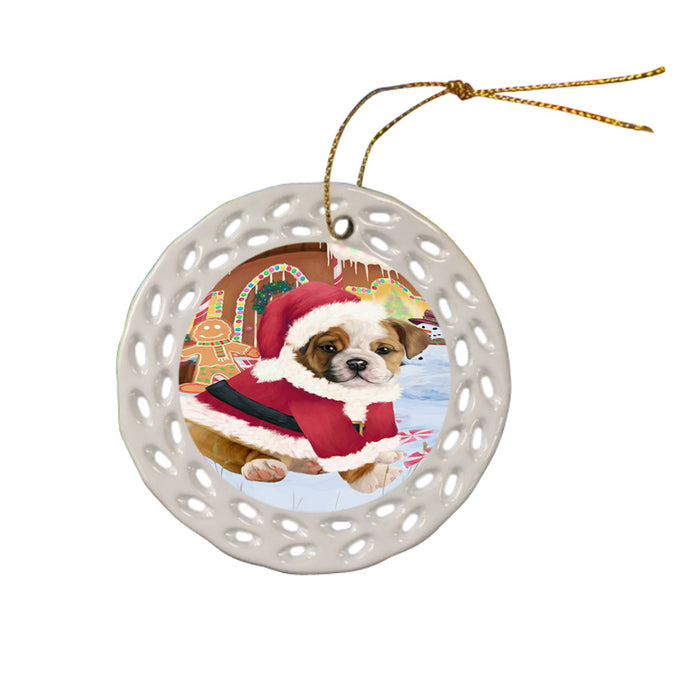 Christmas Gingerbread House Candyfest Bulldog Ceramic Doily Ornament DPOR56576