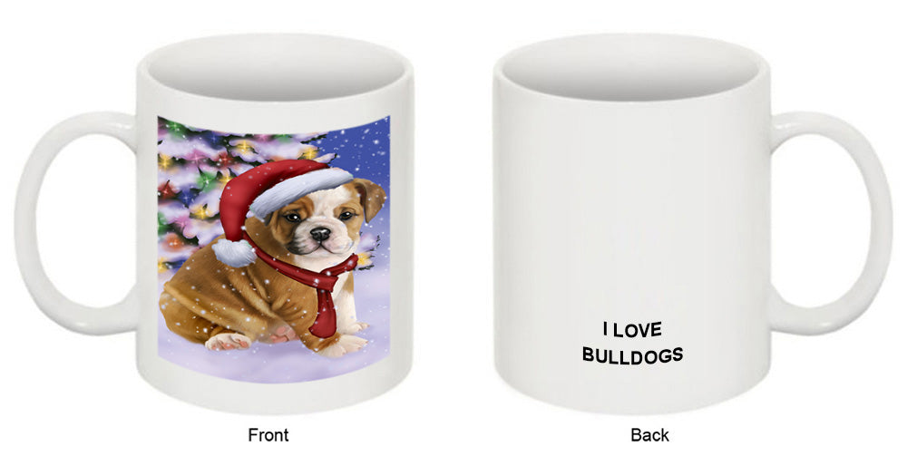 Winterland Wonderland Bulldog In Christmas Holiday Scenic Background  Coffee Mug MUG48768