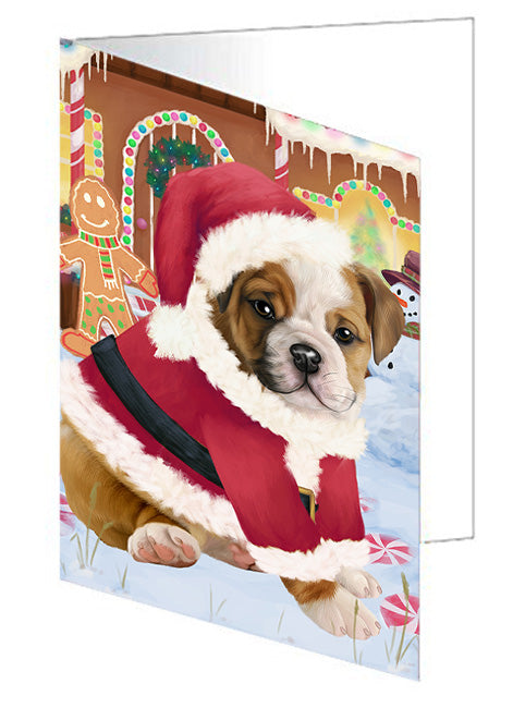 Christmas Gingerbread House Candyfest Bulldog Handmade Artwork Assorted Pets Greeting Cards and Note Cards with Envelopes for All Occasions and Holiday Seasons GCD73175
