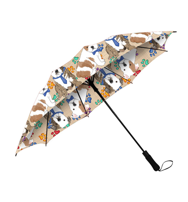 Rainbow Paw Print Bulldog Dogs Blue Semi-Automatic Foldable Umbrella