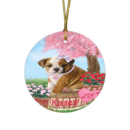 Rosie 25 Cent Kisses Bulldog Round Flat Christmas Ornament RFPOR56777