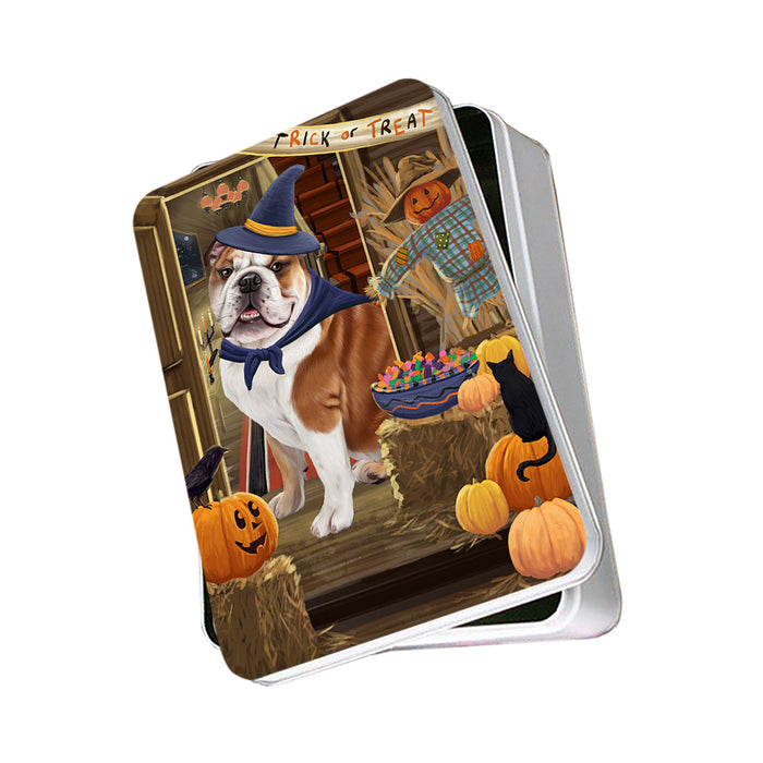 Enter at Own Risk Trick or Treat Halloween Bulldog Photo Storage Tin PITN53054