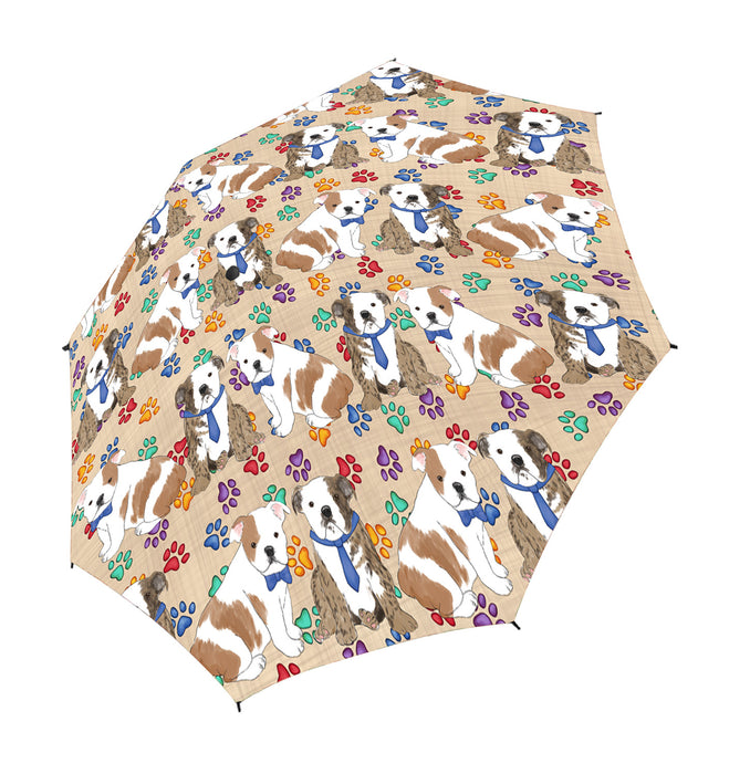 Rainbow Paw Print Bulldog Dogs Blue Semi-Automatic Foldable Umbrella
