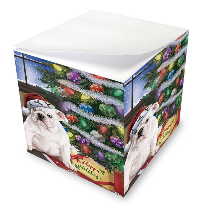 Christmas Happy Holidays Bulldog with Tree and Presents Note Cube NOC55455