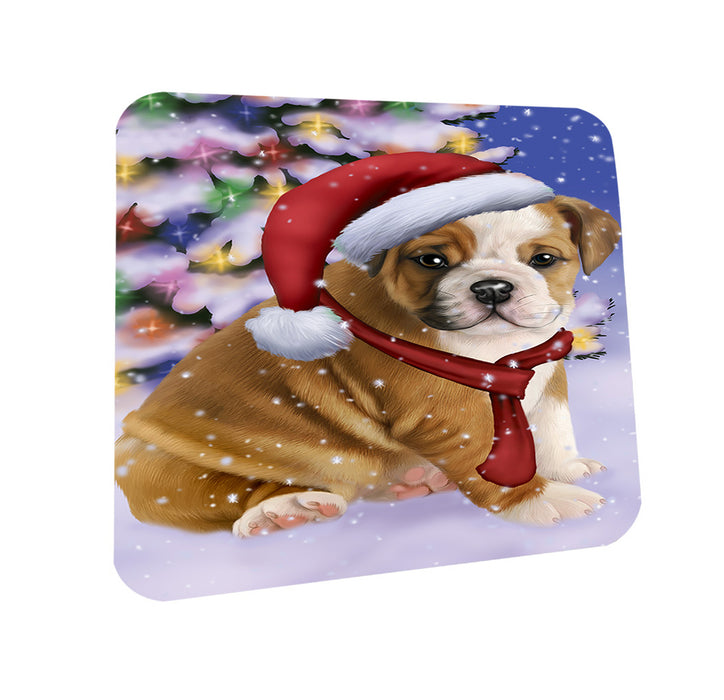 Winterland Wonderland Bulldog In Christmas Holiday Scenic Background  Coasters Set of 4 CST53328