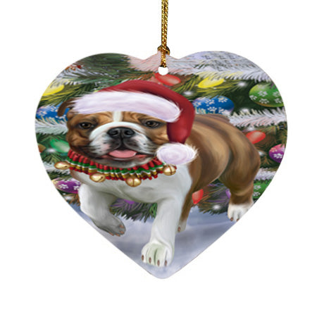 Trotting in the Snow Bulldog Heart Christmas Ornament HPOR57001