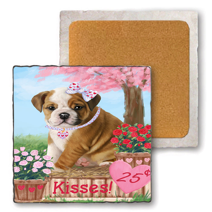 Rosie 25 Cent Kisses Bulldog Set of 4 Natural Stone Marble Tile Coasters MCST51421
