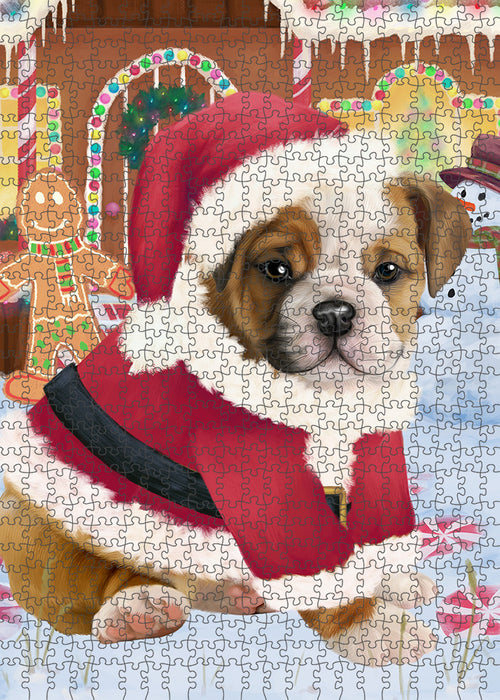 Christmas Gingerbread House Candyfest Bulldog Puzzle with Photo Tin PUZL93080