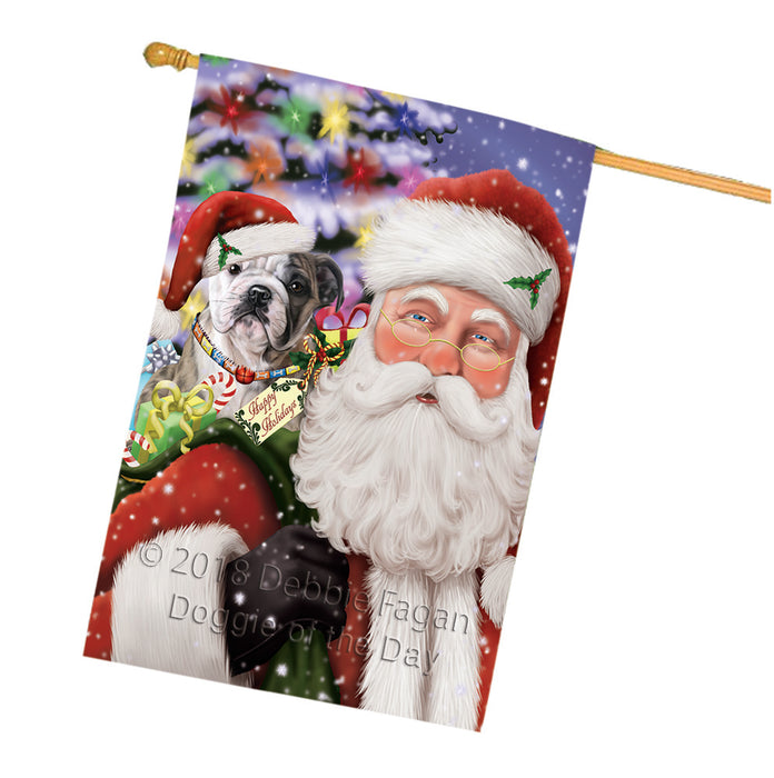 Santa Carrying Bulldog and Christmas Presents House Flag FLG54166