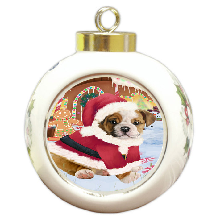 Christmas Gingerbread House Candyfest Bulldog Round Ball Christmas Ornament RBPOR56576