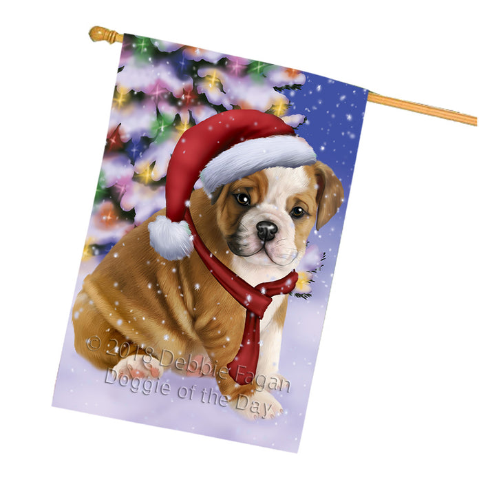 Winterland Wonderland Bulldog In Christmas Holiday Scenic Background  House Flag FLG53568