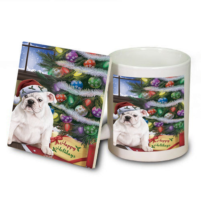 Christmas Happy Holidays Bulldog with Tree and Presents Mug and Coaster Set MUC53801
