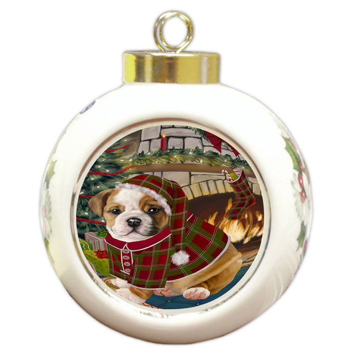 The Stocking was Hung Bulldog Round Ball Christmas Ornament RBPOR55608
