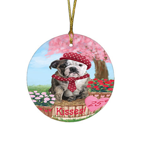 Rosie 25 Cent Kisses Bulldog Round Flat Christmas Ornament RFPOR56778
