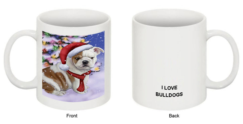 Winterland Wonderland Bulldog In Christmas Holiday Scenic Background  Coffee Mug MUG48769