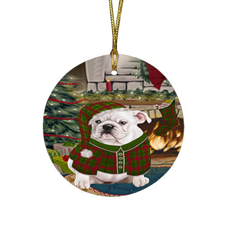 The Stocking was Hung Bulldog Round Flat Christmas Ornament RFPOR55609