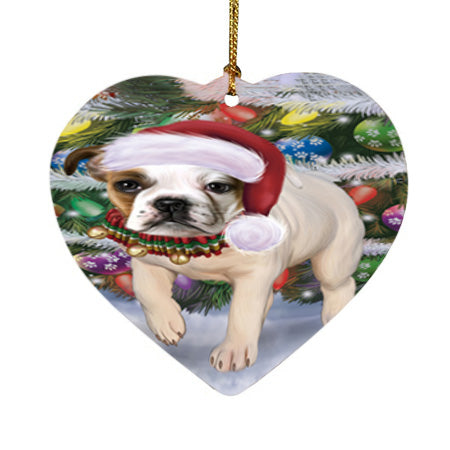 Trotting in the Snow Bulldog Heart Christmas Ornament HPOR57196