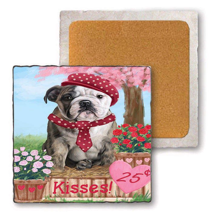 Rosie 25 Cent Kisses Bulldog Set of 4 Natural Stone Marble Tile Coasters MCST51422