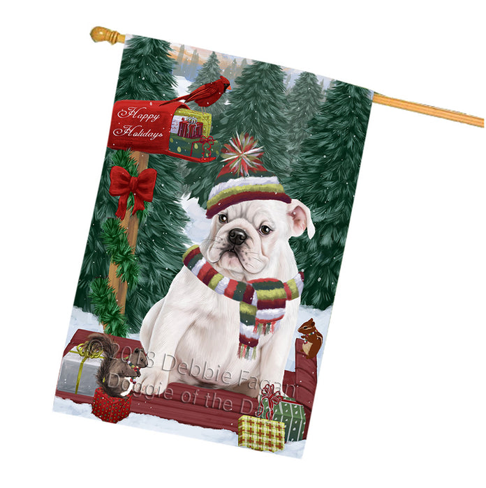 Merry Christmas Woodland Sled Bulldog House Flag FLG55305