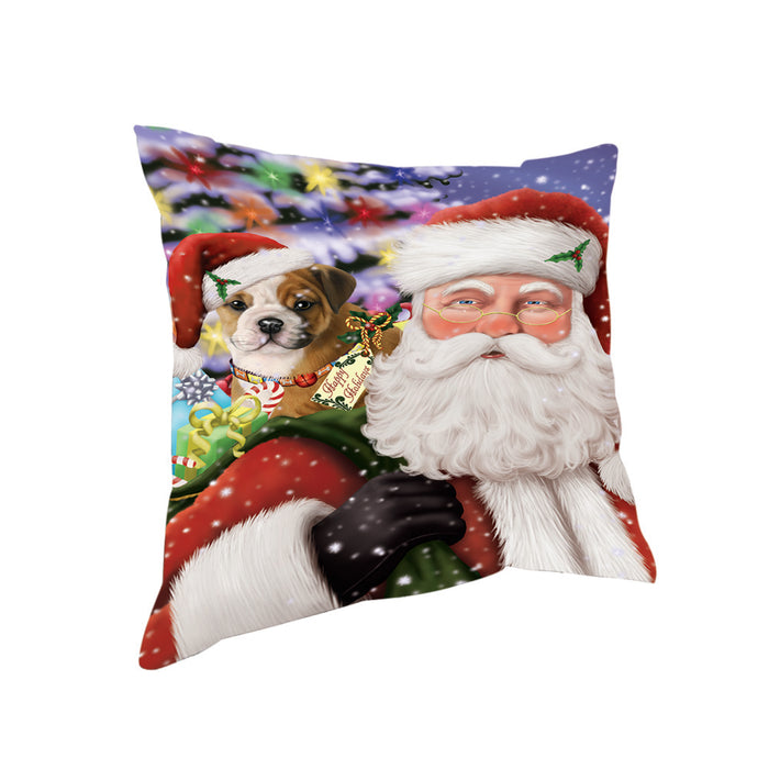 Santa Carrying Bulldog and Christmas Presents Pillow PIL72500