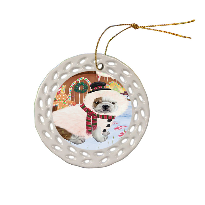 Christmas Gingerbread House Candyfest Bulldog Ceramic Doily Ornament DPOR56577