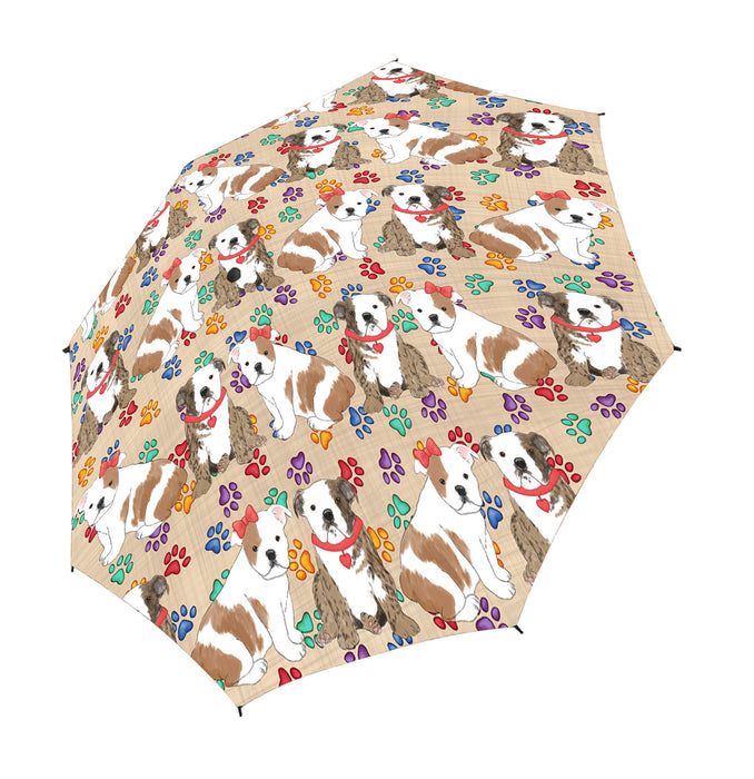 Rainbow Paw Print Bulldog Dogs Red Semi-Automatic Foldable Umbrella