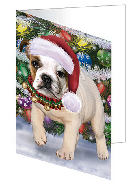 Trotting in the Snow Bulldog Handmade Artwork Assorted Pets Greeting Cards and Note Cards with Envelopes for All Occasions and Holiday Seasons GCD74453