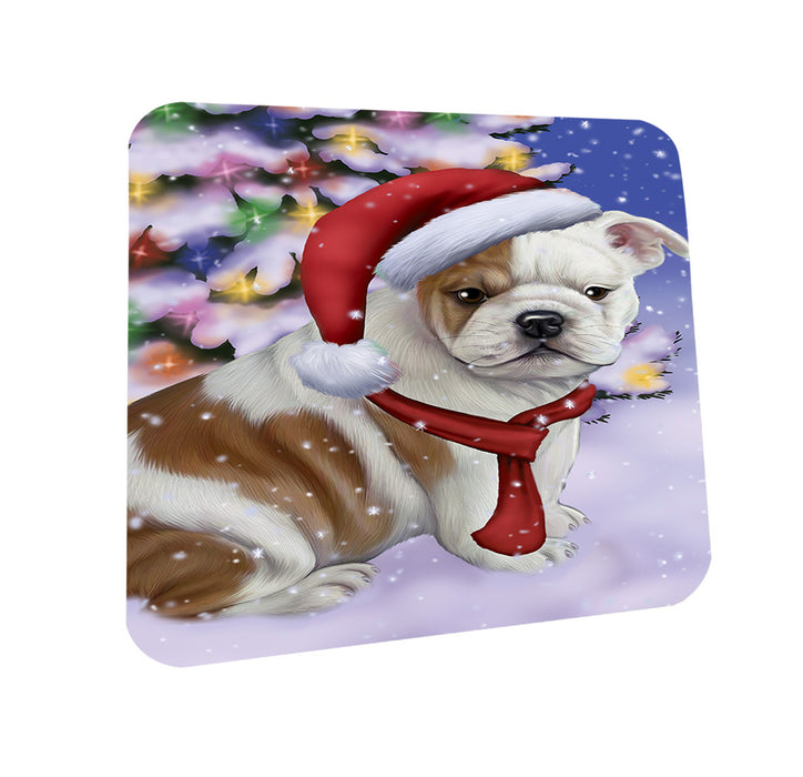 Winterland Wonderland Bulldog In Christmas Holiday Scenic Background  Coasters Set of 4 CST53329