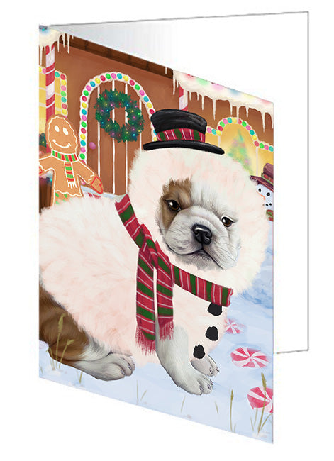 Christmas Gingerbread House Candyfest Bulldog Handmade Artwork Assorted Pets Greeting Cards and Note Cards with Envelopes for All Occasions and Holiday Seasons GCD73178