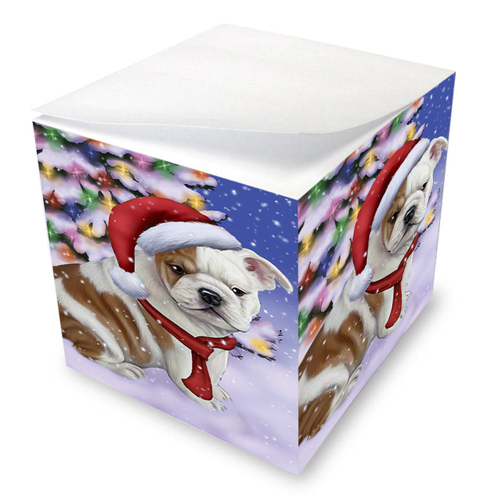 Winterland Wonderland Bulldog In Christmas Holiday Scenic Background Note Cube NOC53371