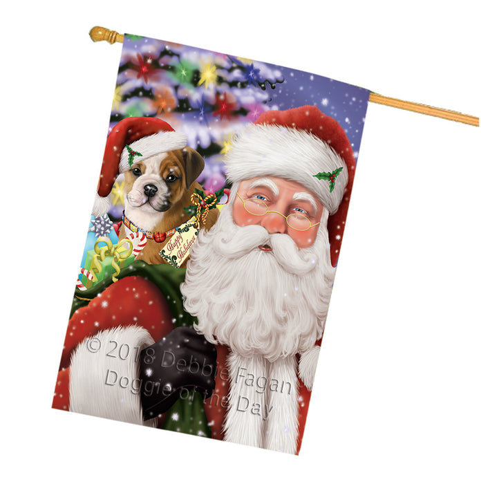 Santa Carrying Bulldog and Christmas Presents House Flag FLG54167