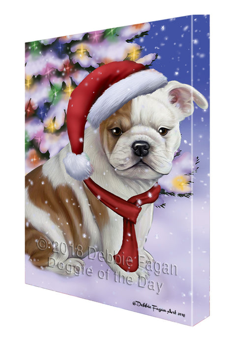 Winterland Wonderland Bulldog In Christmas Holiday Scenic Background  Canvas Print Wall Art Décor CVS98189