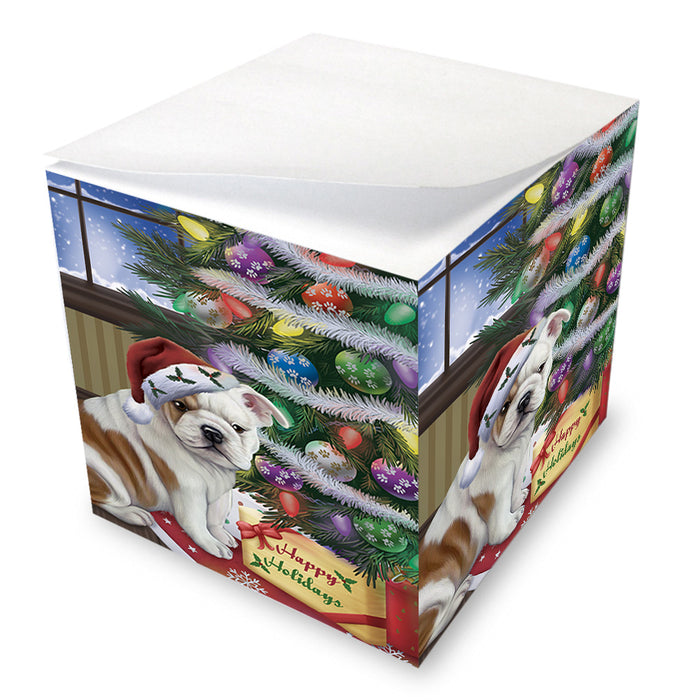 Christmas Happy Holidays Bulldog with Tree and Presents Note Cube NOC55456