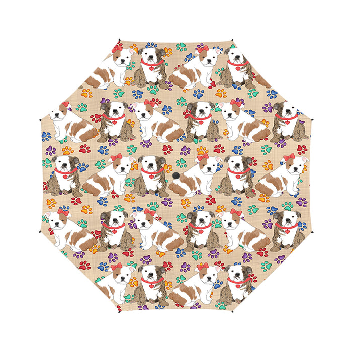 Rainbow Paw Print Bulldog Dogs Red Semi-Automatic Foldable Umbrella