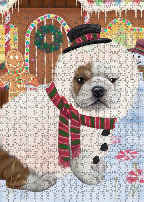 Christmas Gingerbread House Candyfest Bulldog Puzzle with Photo Tin PUZL93084