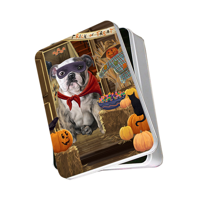 Enter at Own Risk Trick or Treat Halloween Bulldog Photo Storage Tin PITN53055