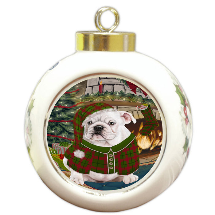 The Stocking was Hung Bulldog Round Ball Christmas Ornament RBPOR55609