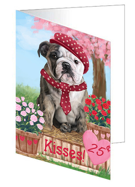 Rosie 25 Cent Kisses Bulldog Handmade Artwork Assorted Pets Greeting Cards and Note Cards with Envelopes for All Occasions and Holiday Seasons GCD73781