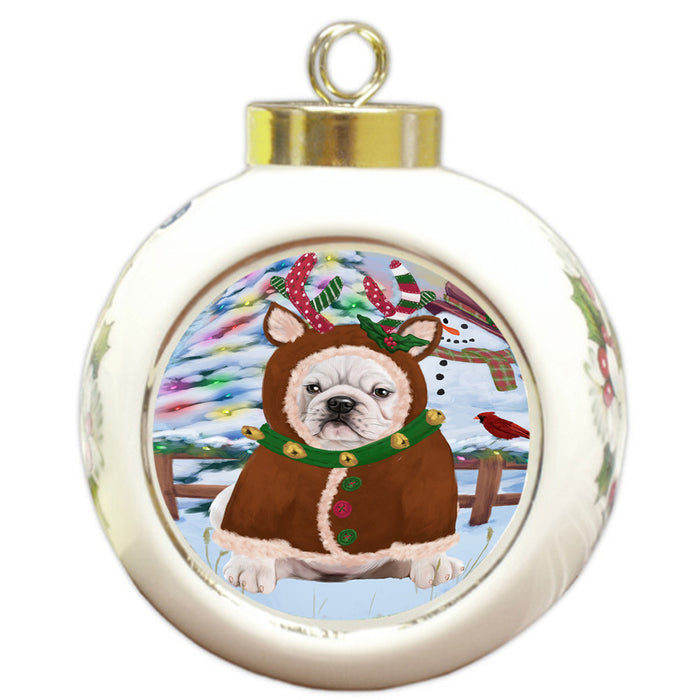 Christmas Gingerbread House Candyfest Bulldog Round Ball Christmas Ornament RBPOR56578