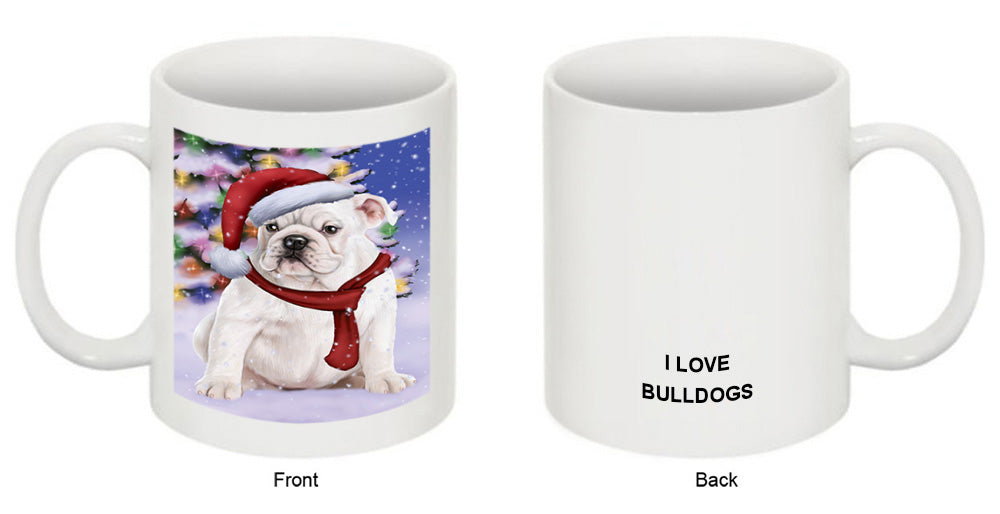Winterland Wonderland Bulldog In Christmas Holiday Scenic Background  Coffee Mug MUG48770