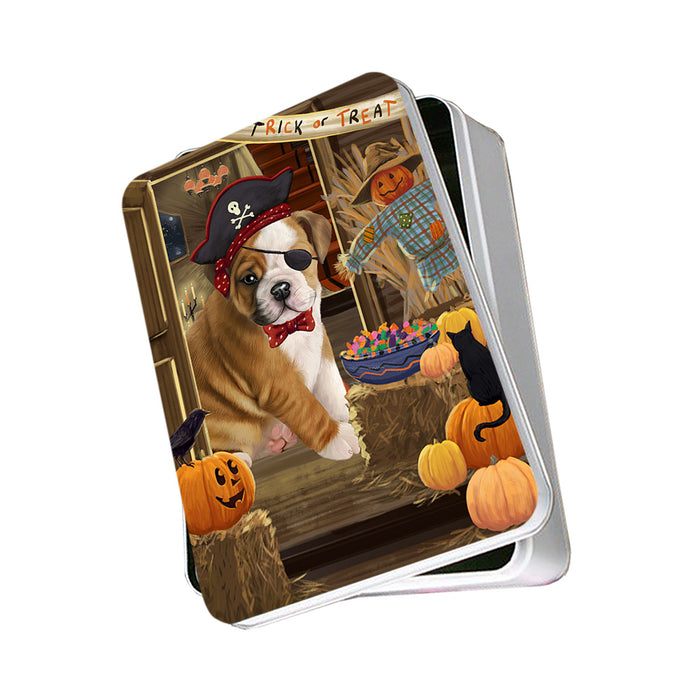 Enter at Own Risk Trick or Treat Halloween Bulldog Photo Storage Tin PITN53056