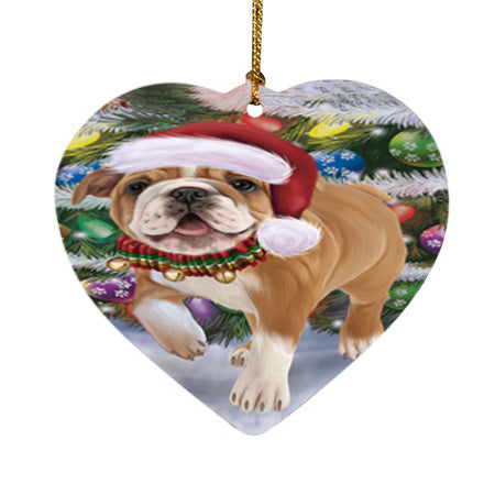 Trotting in the Snow Bulldog Heart Christmas Ornament HPOR57197