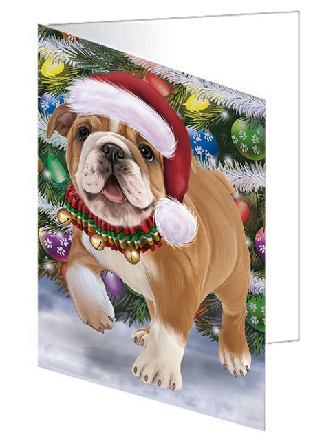 Trotting in the Snow Bulldog Handmade Artwork Assorted Pets Greeting Cards and Note Cards with Envelopes for All Occasions and Holiday Seasons GCD74456