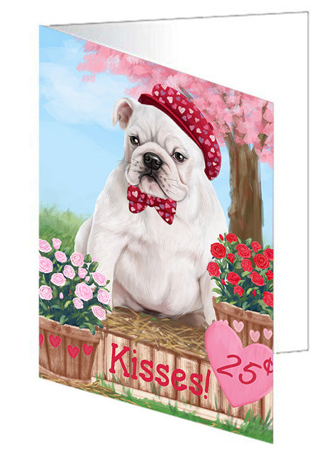 Rosie 25 Cent Kisses Bulldog Handmade Artwork Assorted Pets Greeting Cards and Note Cards with Envelopes for All Occasions and Holiday Seasons GCD73784