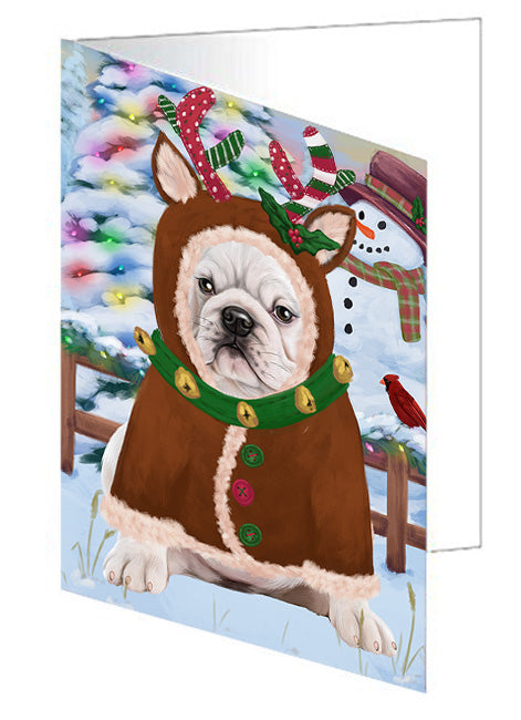 Christmas Gingerbread House Candyfest Bulldog Handmade Artwork Assorted Pets Greeting Cards and Note Cards with Envelopes for All Occasions and Holiday Seasons GCD73181