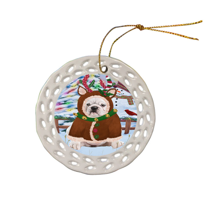 Christmas Gingerbread House Candyfest Bulldog Ceramic Doily Ornament DPOR56578