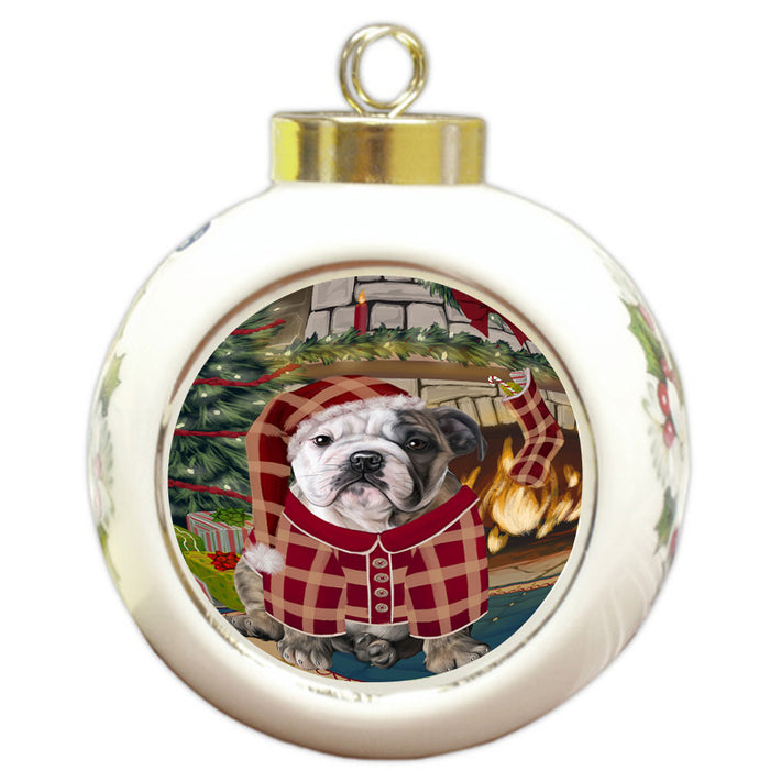 The Stocking was Hung Bulldog Round Ball Christmas Ornament RBPOR55610