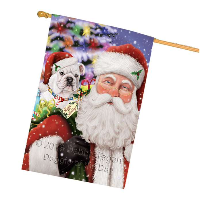 Santa Carrying Bulldog and Christmas Presents House Flag FLG54168