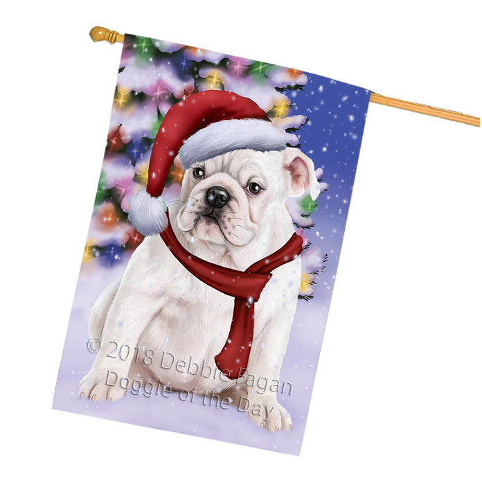 Winterland Wonderland Bulldog In Christmas Holiday Scenic Background  House Flag FLG53570