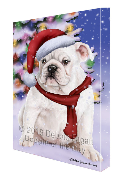 Winterland Wonderland Bulldog In Christmas Holiday Scenic Background  Canvas Print Wall Art Décor CVS98198